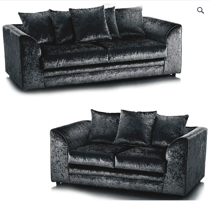 Crystal Crushed Velvet 2 + 3 Seater Sofa Set