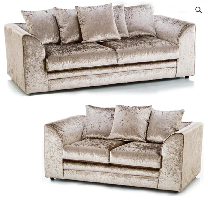 Crystal Crushed Velvet 2 + 3 Seater Sofa Set