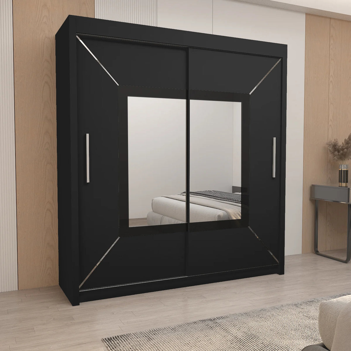 Black store mirrored wardrobe