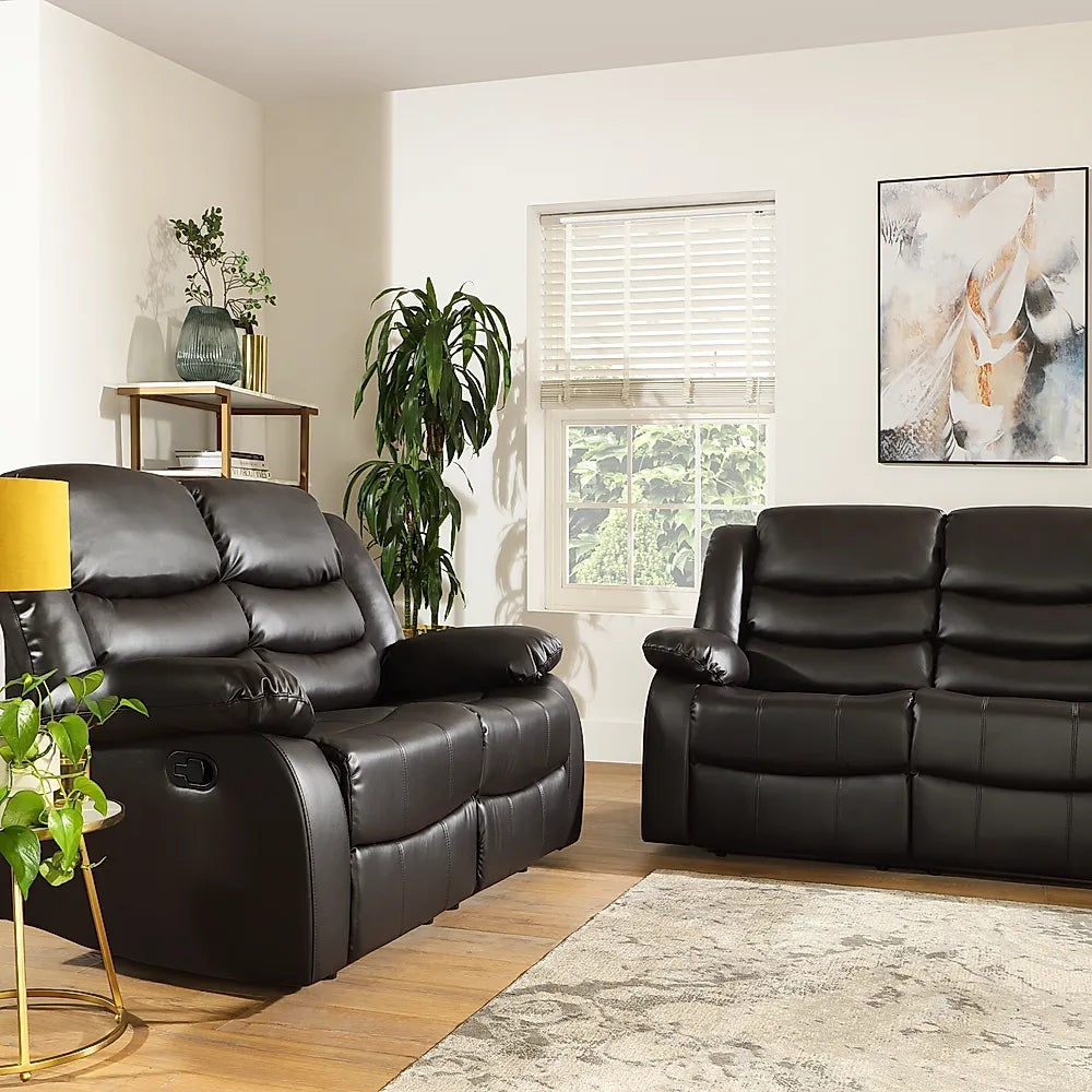 ROMA BLACK LEATHER 3+2+1 SOFA SET (Air Leather UKFR)