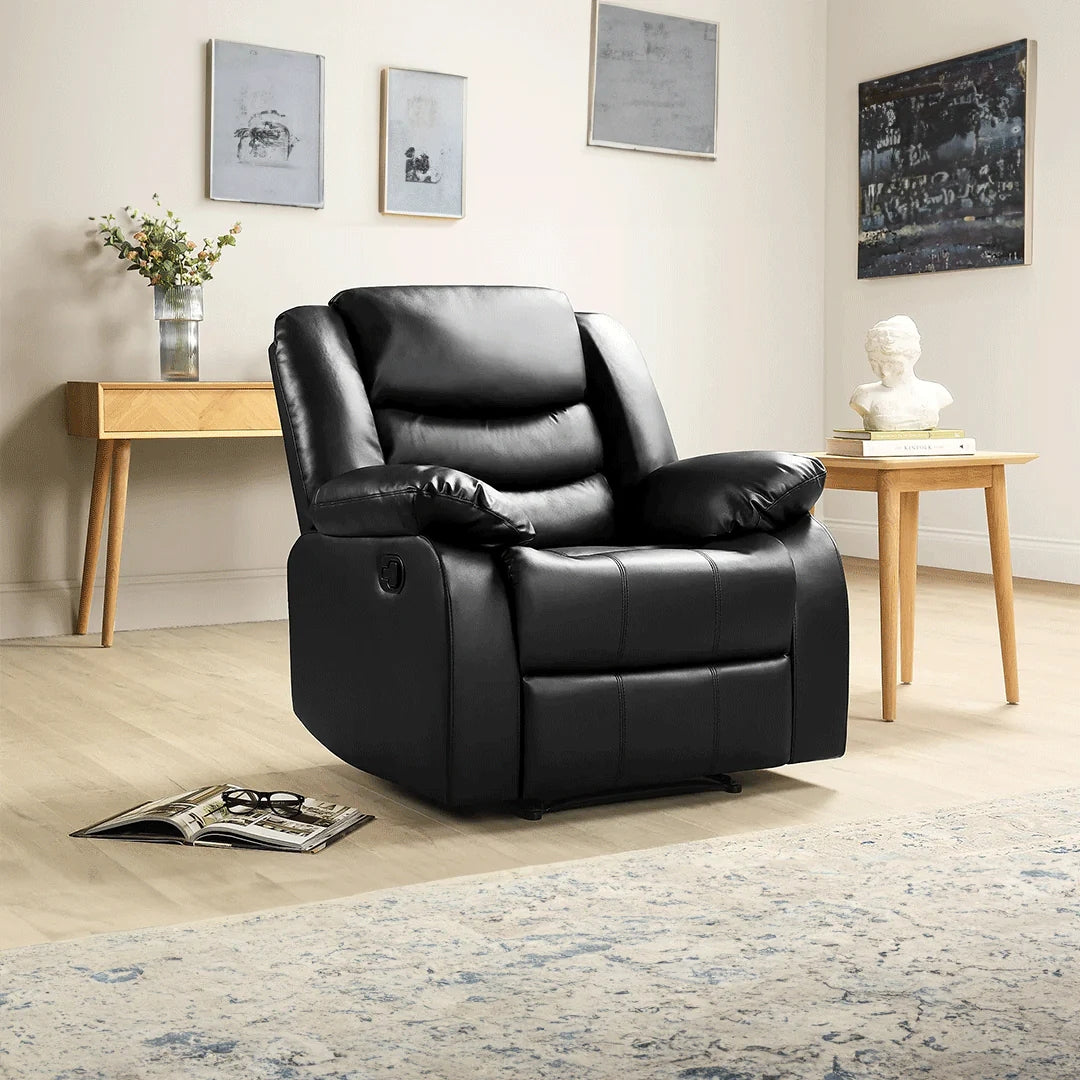 ROMA BLACK LEATHER 3+2+1 SOFA SET (Air Leather UKFR)