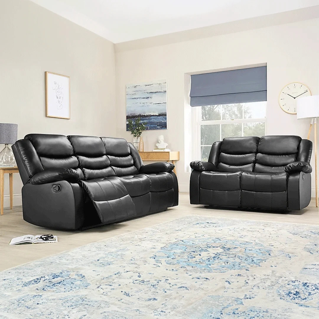 ROMA BLACK LEATHER 3+2+1 SOFA SET (Air Leather UKFR)