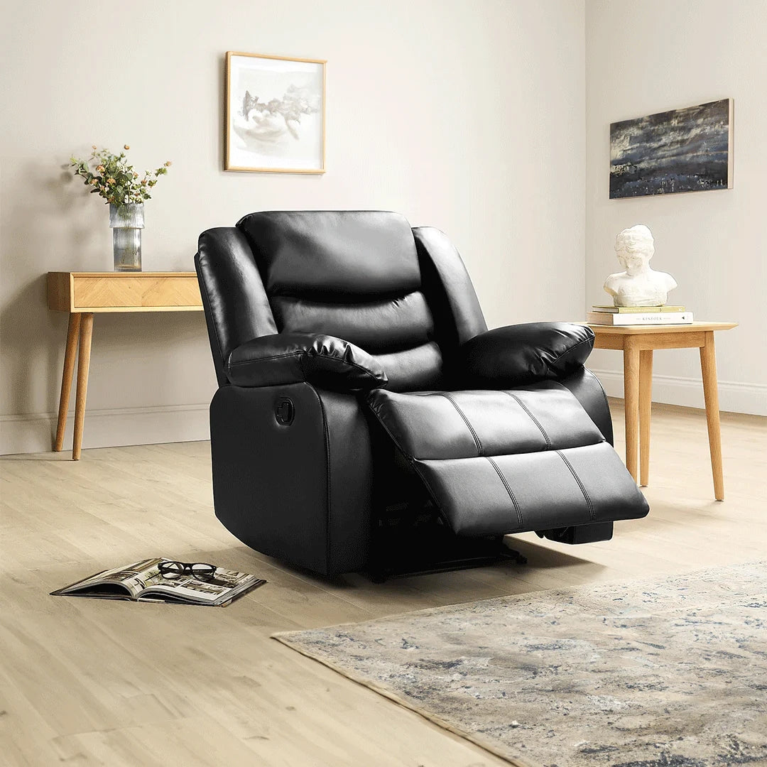 ROMA BLACK LEATHER 3+2+1 SOFA SET (Air Leather UKFR)