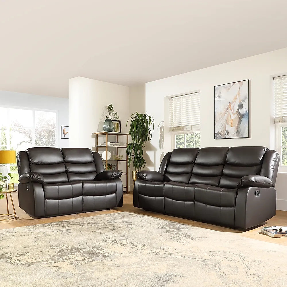 ROMA BLACK LEATHER 3+2+1 SOFA SET (Air Leather UKFR)